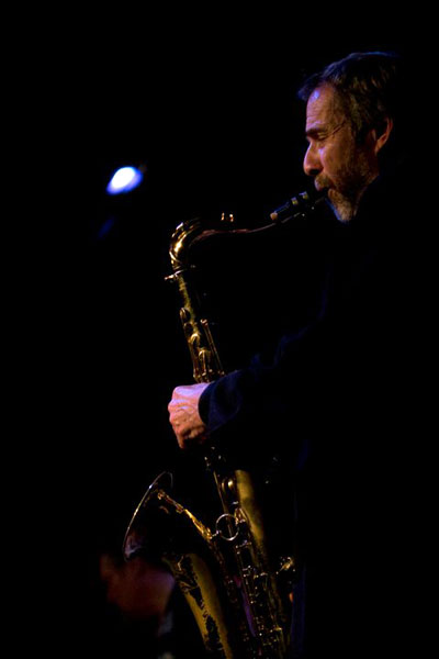 Cloudfire: Harrison playing tenor sax, Gualala Arts Center, June, 2011